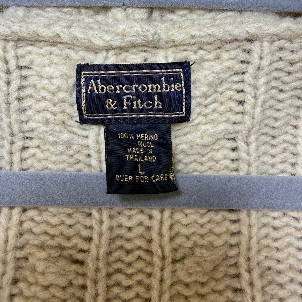Abercrombie & Fitch Y2K Wool Cable Knit Belted Hooded Cardigan Tan Sz M Neutral - Picture 3 of 8